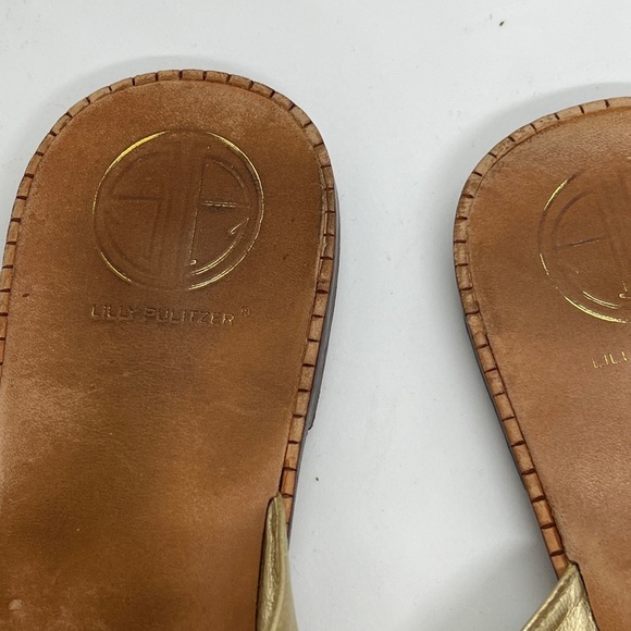 Lilly Pulitzer Via Palm Beach Leather Sandals Gold with Gold Ring 10 M - Picture 4 of 9
